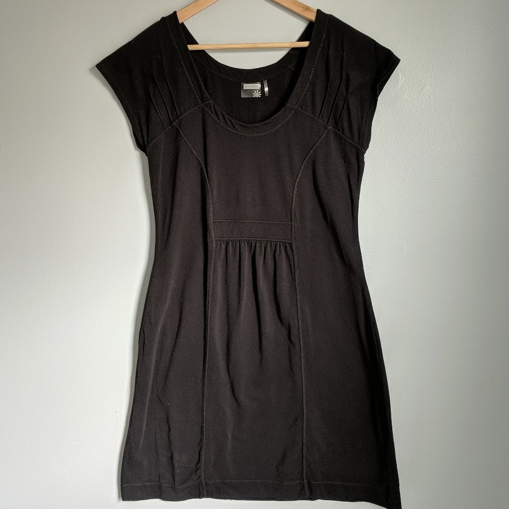 Athleta Black Midi Bodycon Dress with Cap-Sleeves
